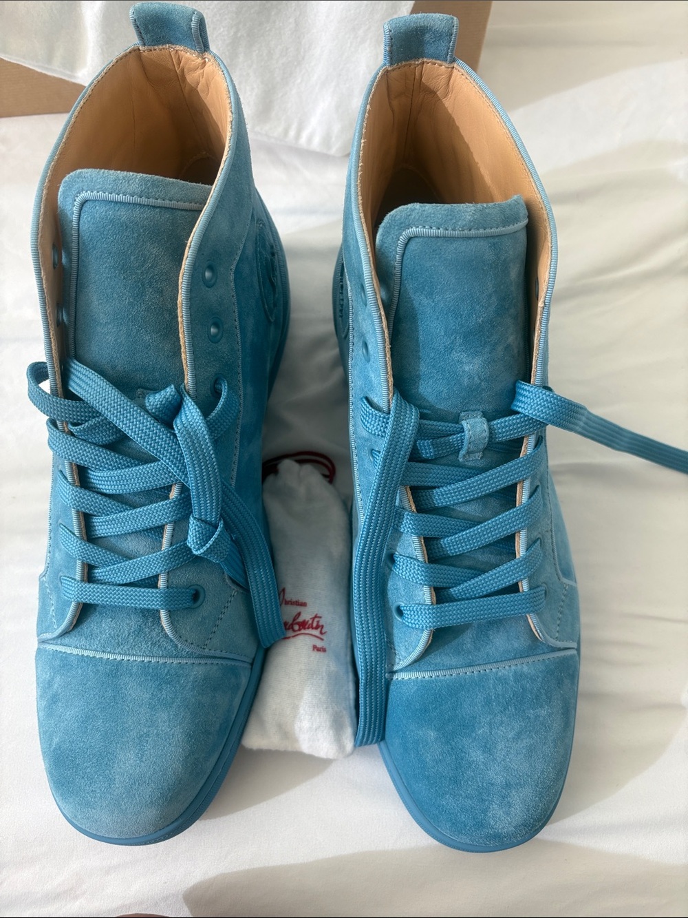 Christian Louboutin Men’s Light Blue Suede High-Top Boots - Picture 5 of 5